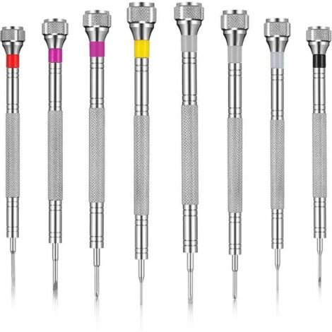 Jeu de 8 tournevis de précision, jeu de tournevis de bijoutier, réparation de montres (0,6-1,6 mm), tournevis miniatures adaptés aux montres, lunettes, bijoux et appareils électroniques. (1/4)