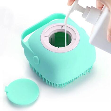 Brosse de massage pour le bain des animaux de compagnie avec distributeur de savon et de shampoing, poils en silicone souple, convient aux chiens à poils longs et à poils courts, bain pour chats (bleu (1/4)