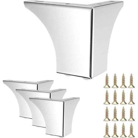 Un ensemble de quatre pieds de canapé en métal de 10 cm, pieds de meubles, pieds d'armoire, pieds de canapé modernes et solides, et pieds de table de remplacement (argent). (1/4)