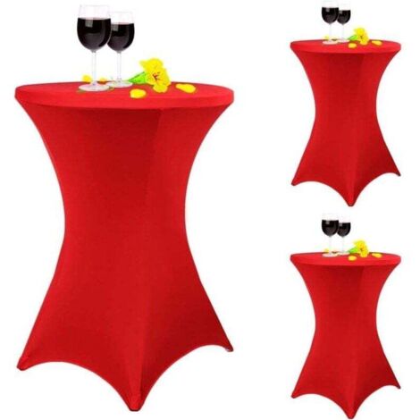 Un ensemble de 3 nappes cocktail carrées extensibles rouges, mesurant 80 x 110 cm, adaptées aux tables hautes, aux tables cocktail rondes, aux tables de banquet, aux mariages et aux cocktails (rouge). (1/4)