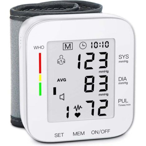 Tensiomètre de poignet avec grand écran LCD, brassard réglable (5,31-7,68 pouces), mesure automatique, 99 (2) réglages de mémoire et un étui de transport  convient à une utilisation à domicile.