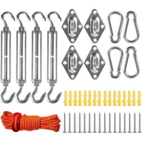 Kit de fixation pour voile d'ombrage de 15 cm, adapté à l'installation de voiles d'ombrage triangulaires ou rectangulaires, fabriqué en acier inoxydable 304, convient aux jardins, patios et pelouses. (1/4)