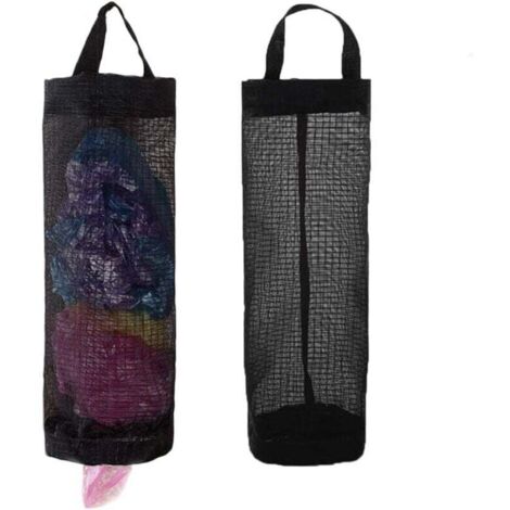 Organisateur de sacs en plastique, distributeur de sacs de courses, distributeur de sacs de rangement en filet (noir, lot de 2) (1/4)