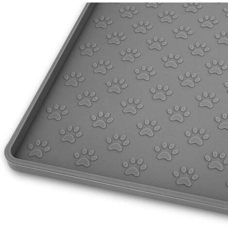 Tapis anti-déversement pour animaux de compagnie, convient aux chats et aux chiens, petits, moyens et grands animaux de compagnie, 48 x 30 cm, gris, en silicone. (1/4)