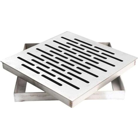 Fossé de drainage à cadre en acier inoxydable avec couvercle de drainage extérieur, grille de drainage des eaux pluviales, adapté au sol de jardin, avec cadre (200 x 200 x 20 mm). (1/4)