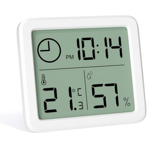Mini thermomètre numérique d'intérieur, thermomètre et hygromètre portable professionnel avec grand écran et horloge, thermomètre blanc précis, adapté aux maisons, chambres d'enfants, serres, bureaux (1/4)
