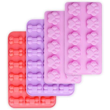 Moules en silicone antiadhésifs pour empreintes de pattes de chiot et os, moules en silicone de qualité alimentaire, adaptés à la fabrication de chocolats, bonbons, gelées, glaçons et friandises pour  (1/4)