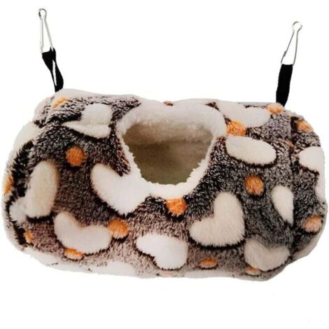 Hamac pour petits animaux avec un sac de couchage chaud en coton, adapté aux souris, hamsters, gerbilles, écureuils et cobayes (marron). (1/4)