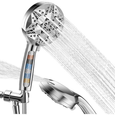 Pommeau de douche – Haute pression 10 modes portatifs avec filtre à eau dure pour salle de bain en extérieur, anti-obstruction, nettoyage puissant pour carrelage et animaux domestiques
