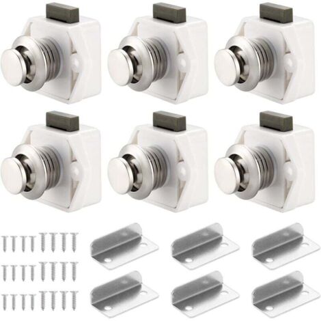 6 Pcs Loquet Bouton Poussoir Sans Clé Serrure Tiroir Verrou Porte Placard Caravane Camping-Car Bateau