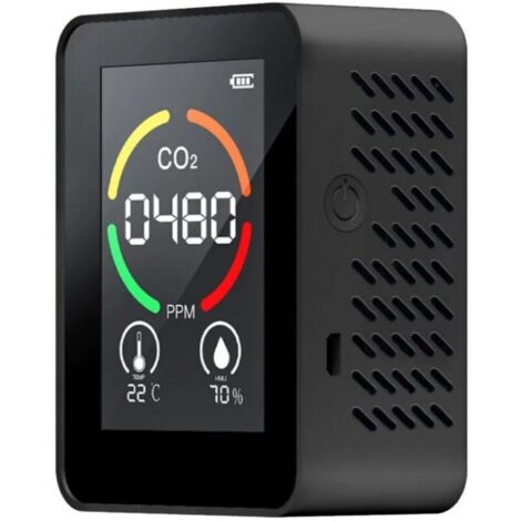 Détecteur de Gaz CO2 3 en 1 avec Mesure de Température et Humidité Plage 400-5000 PPM Affichage LCD Noir