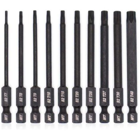 Jeu de 10 Embouts Torx pour Tournevis Perceuse et Clé à Choc Traitement Thermique Revêtement Phosphaté 8 cm (1/4)