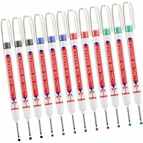 Marqueur Indélébile Pointe Longue 20 mm Pour Chantier Charpentier 12 Pièces Noir Bleu Rouge Vert (1/4)