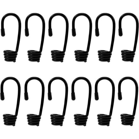 12 Crochets Spirales en Acier Plastifié pour Tendeur Sandow Corde Élastique Diamètre 8 mm Noir (1/4)