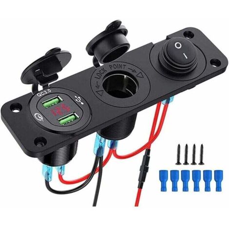 Prise USB 12V Encastrable Allume Cigare QC 3.0 Double Chargeur Interrupteur à Bascule Lumineux pour Voitures Bateaux Remorques Bus Noir (1/4)