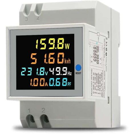 Compteur d'Énergie Monophasé Numérique AC 40-300V 100A Wattmètre KWh Voltmètre Ampèremètre Rail DIN (1/4)