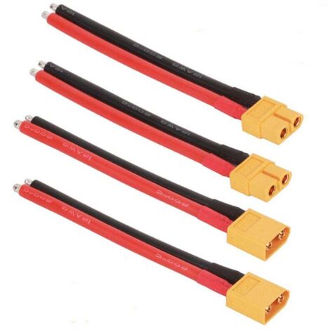 Connecteurs Mâles XT60 Paire Fil Silicium 100mm 12AWG Batterie Lithium RC (1/4)