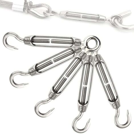 Lot de 5 Tendeurs de Câble Acier Inoxydable M5 Réglables avec Crochet et Œillet pour Corde à Linge Chaîne (1/4)