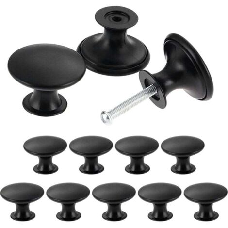 Lot De 24 Boutons De Placard Vintage Ronds 30 Mm Noir Poignées Meuble Cuisine Antique (1/4)