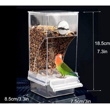 Mangeoire Automatique Sans Gachis Pour Cage Oiseaux Perruches Canaris Calopsittes Pinsons Transparent