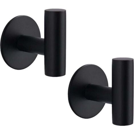Crochets Muraux Adhésifs Robustes pour Salle de Bain Douche Serviettes Acier Inoxydable Noir Lot de 2 (1/4)