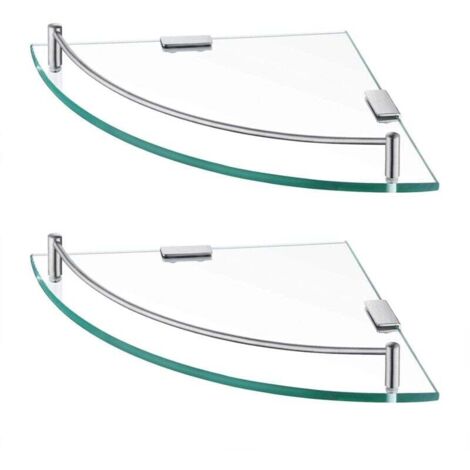 Étagère Murale d'Angle en Verre Trempé pour Salle de Bain avec Porte-Serviettes 2 Pièces Acier Inoxydable Brossé (1/4)