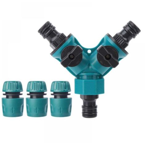 Connecteur de Raccord Tuyau d'Arrosage Y avec 2 Sorties Vannes Adaptateur Robinet Jardin (1/4)