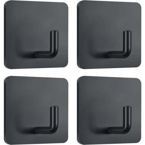Crochets Adhésifs Pour Serviettes Robes Manteaux En Acier Inoxydable Lot De 4 Noir (1/4)