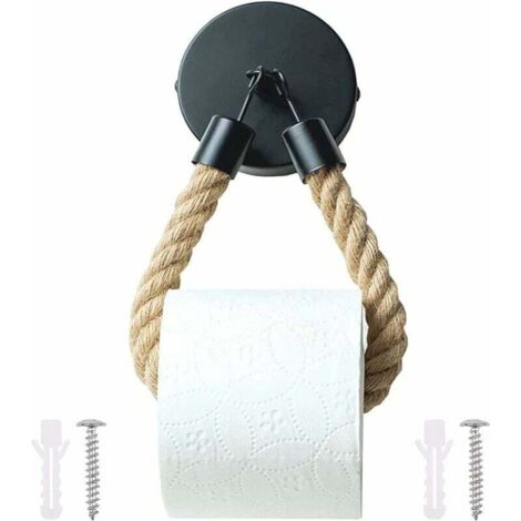 Porte Rouleau Toilette Vintage Support Mural Corde Chanvre Adhésif pour Salle de Bain (1/4)