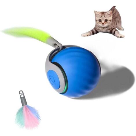 Balle Interactive pour Chien et Chat avec Queue Duveteuse Roulante 360° Jouet Intelligent Bleu