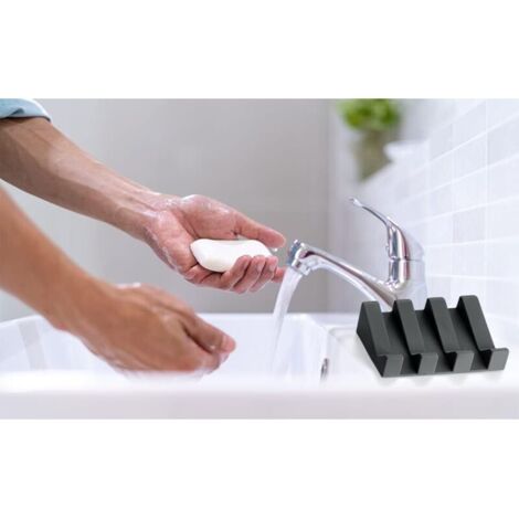 2 Pièces Porte-Éponge Silicone Noir 23x9cm - Tapis Robinet Évier Antidérapant Résistant Chaleur