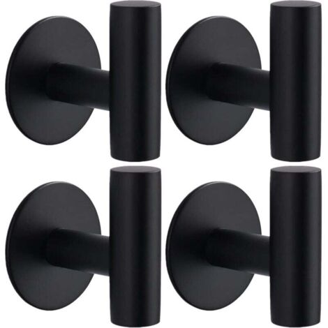 Crochets Adhésifs Salle de Bain Acier Inoxydable Imperméables Porte Serviettes Lot de 4 Noir (1/4)