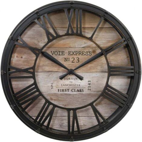 Horloge Murale Vintage Noir en Bois 39 cm Design Rétro (1/4)