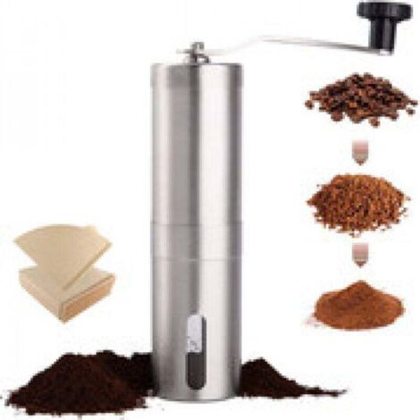 Moulin À Café Manuel En Acier Inoxydable Avec Broyeur Et 100 Filtres Compact Pour Maison Bureau Ou Voyage (1/4)