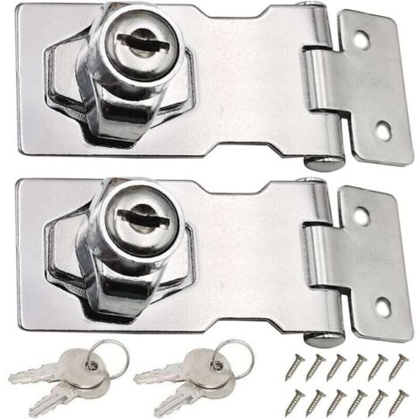 2 Pièces Moraillon Verrouillage Acier Inoxydable 80mm Loquet Porte Boucle avec Cadenas Clé pour Remise Armoire Boîte Meuble (1/4)
