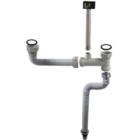 Tuyau Évacuation Double Évier Raccord Fileté 5 cm pour Évier Cuisine (1/4)