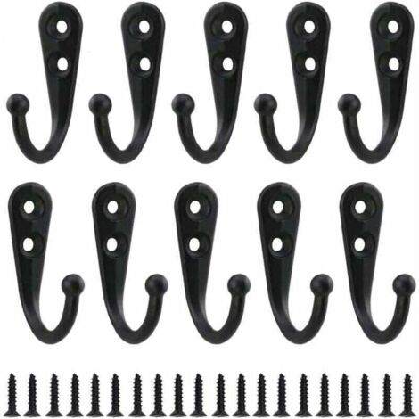 10 Crochets Muralaux Rétro Noir Métal Porte Manteau Vintage pour Salle de Bain Maison avec Vis (1/4)