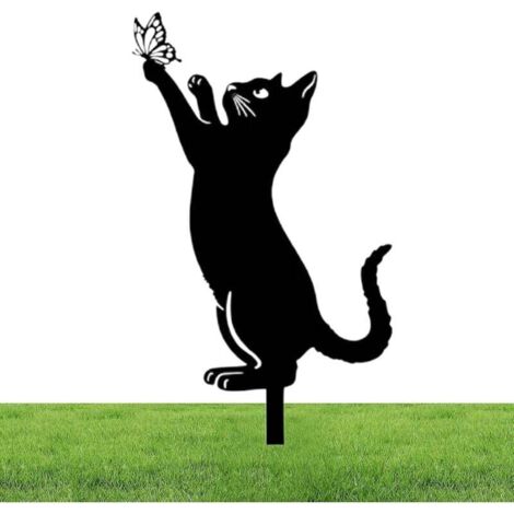 Statue De Chat En Métal Mignon 26cm Ornement Jardin Extérieur Piquet Cour Pelouse Animaux Creux