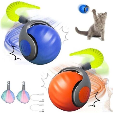 Jouet Automatique Pour Chat Avec Queue Mobile Balle Interactive Trois Modes Anti Anxiété Bleu Orange (1/4)