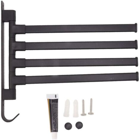 Porte Serviettes Pivotant Noir 2 Pièces Mural Sans Perçage Support Étagère Salle De Bains Coin (1/4)
