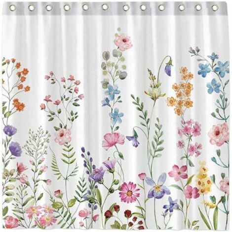 Ensemble Rideau Douche Fleurs Aquarelle Plantes Florales Crochets Décoration Salle Bain Baignoire Lavable Machine Polyester Durable 72 X 72 Pouces