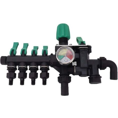 Distributeur Robinet 4 Voies Interrupteur Indépendant Multifonction Installation Facile Jardin Antirouille Avec Manomètre (1/4)