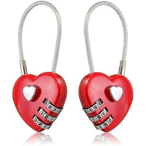2 Cadenas À Câble Métallique En Cœur Avec Serrure À Combinaison Numérique Réinitialisable Pour Valises Et Sacs (1/4)
