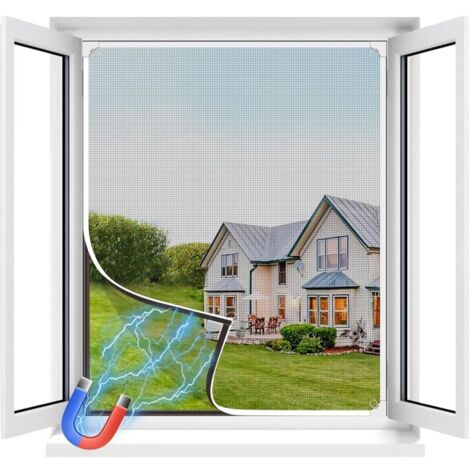 Moustiquaire Fenêtre Magnétique Ajustable 130x150 cm Cadre Détachable Fibre de Verre Installation Simple Sans Perçage (1/4)