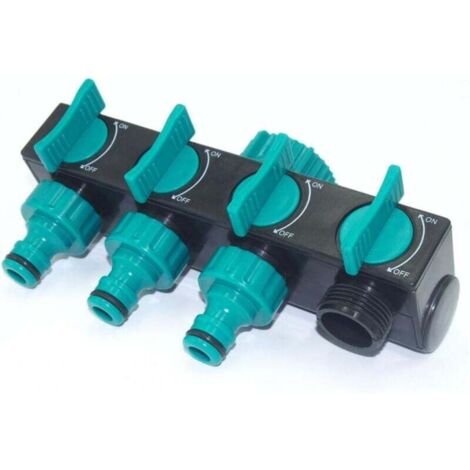 Distributeur d'Eau 4 Voies avec Robinet d'Arrêt Régulateur de Débit Verrouillable pour Arrosage Jardin
