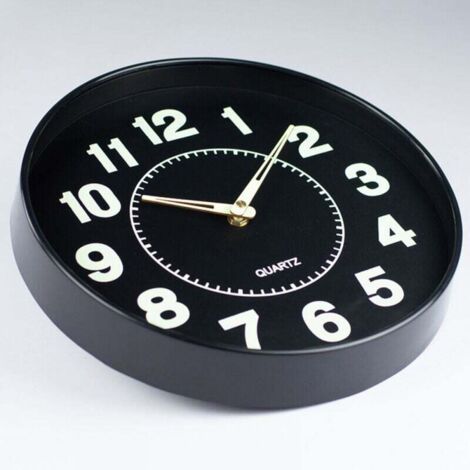 Horloge Murale Ronde 20cm Pendule Classique Noire Piles Métal Plastique (1/3)
