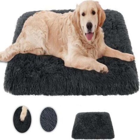 Lit Pour Chien 95x65 Cm Tissu Peluche Doux Base Antidérapante Tapis Lavable Machine Gris Foncé (1/4)