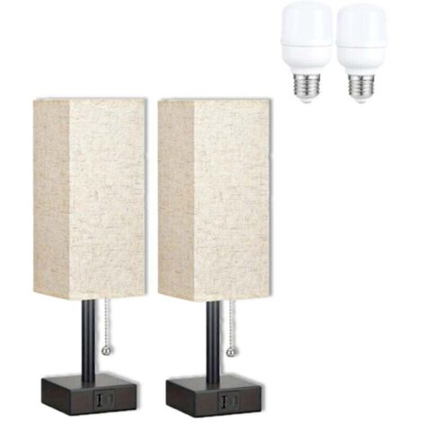 Lot de 2 Lampes de Chevet Tactiles USB-A et USB-C Intensité Variable Abat Jour Lin Blanc Chambre Salon Bureau (1/4)