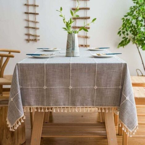Nappe Rectangulaire Lavable Coton Lin Anti-Poussière 140x260cm Gris à Carreaux 8-10 Personnes (1/4)