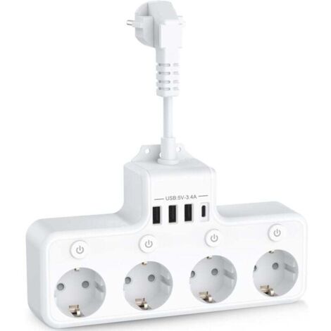 Multiprise USB 4 Prises 4 Ports Chargeur Voyage 3680W 16A Interrupteurs Individuels Maison Bureau Blanc (1/4)